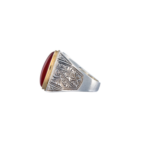 Engraved Ring for Men in 18k Yellow Gold and Silver with Semi Precious Stones