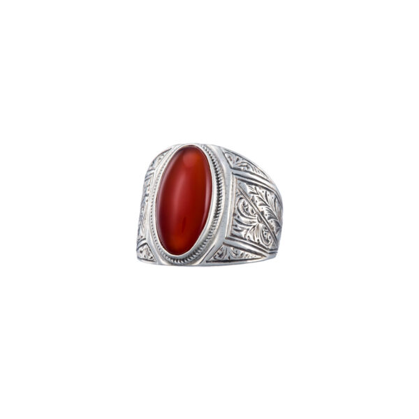 Engraved Silver Ring for Men with Semi Precious Stones - Image 2