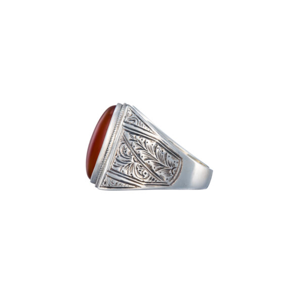 Engraved Silver Ring for Men with Semi Precious Stones