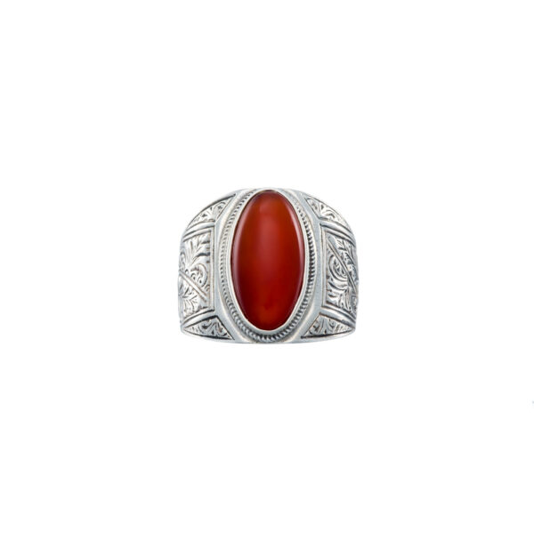 Engraved Silver Ring for Men with Semi Precious Stones