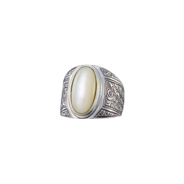 Engraved Silver Ring for Men with Semi Precious Stones