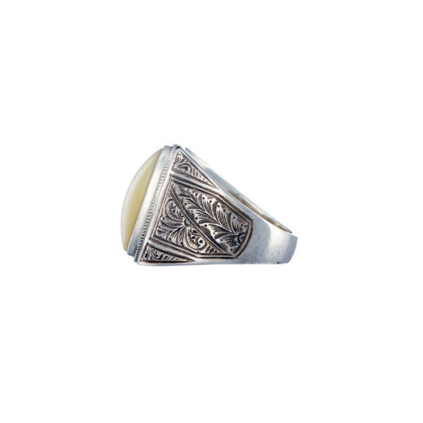 Engraved Silver Ring for Men with Semi Precious Stones