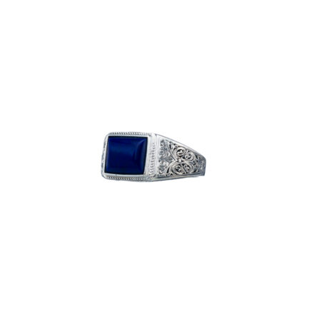 Engraved Silver Ring for Men with Semi Precious Stones