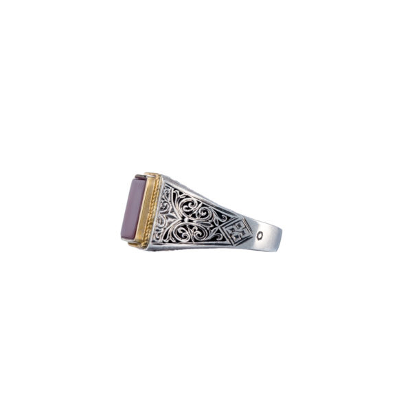 Engraved Ring for Men in 18k Yellow Gold and Silver with Semi Precious Stones