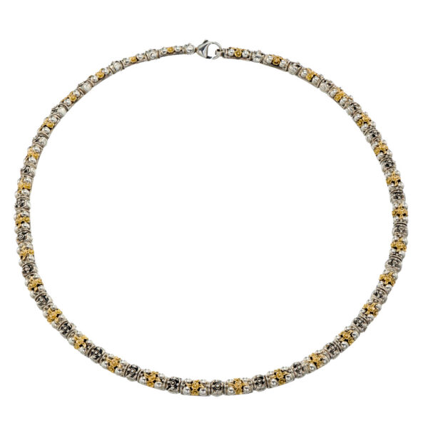 Byzantine Flower Necklace in 18k Yellow Gold and Sterling Silver