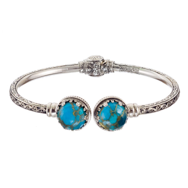 Cuff Bracelet Round Doublet Stones in Silver 6365 Turquoise Copper