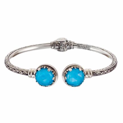 Cuff Bracelet Round Doublet Stones in Silver 6365 turquoise