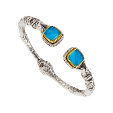 Cuff Bracelet in Silver 925 with Gold Plated parts 6377 Turquoise