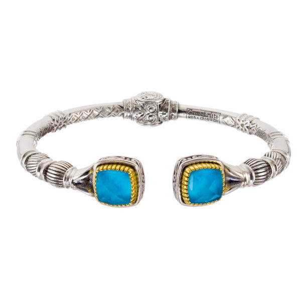 Cuff Bracelet in Silver 925 with Gold Plated parts 6377 Turquoise