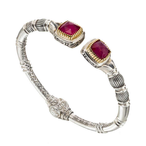 Cuff colors Bracelet in 18k Gold and Silver 6349 ruby1