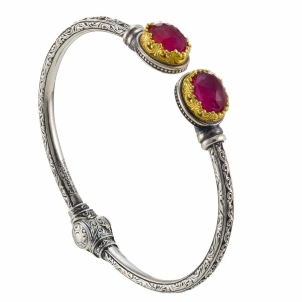 Cuff colors Bracelet in Silver with Gold Plated parts 6473 ruby