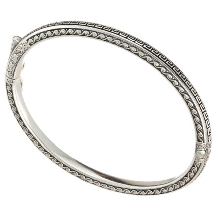 Greek Key Oval Bangle Bracelet in Silver 6593 a