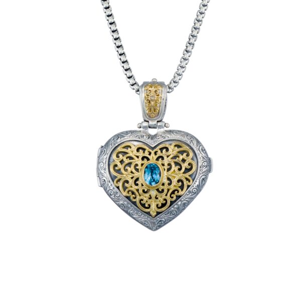 Heart Locket Large Pendant Filigree Flower Photo Remembrance