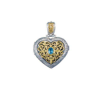 Heart Locket Large Pendant Filigree Flower Photo Remembrance