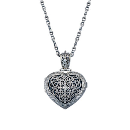 Heart Locket Large Pendant Filigree Flower Photo Remembrance