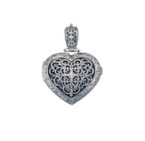 Heart Locket Large Pendant Filigree Flower Photo Remembrance