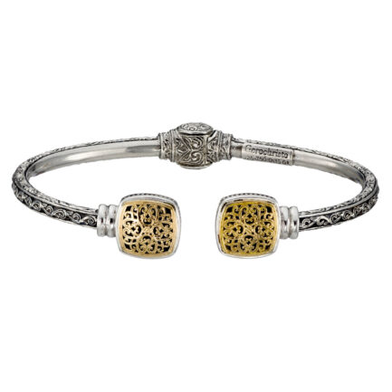 Mediterranean Square Open Cuff Bracelet in18k Gold and Silver 6488