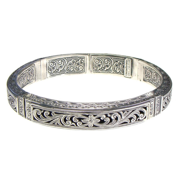 Oval Flower Bangle Bracelet in Sterling Silver 6053