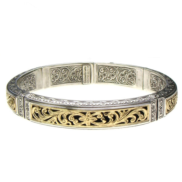 Oval Flower Bangle Bracelet in k18 Gold and Silver 6052