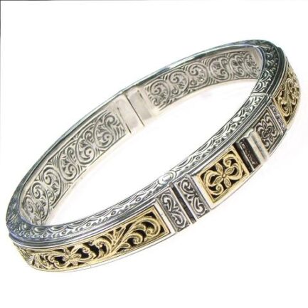 Oval Flower Bangle Bracelet in k18 Gold and Silver 6052-back