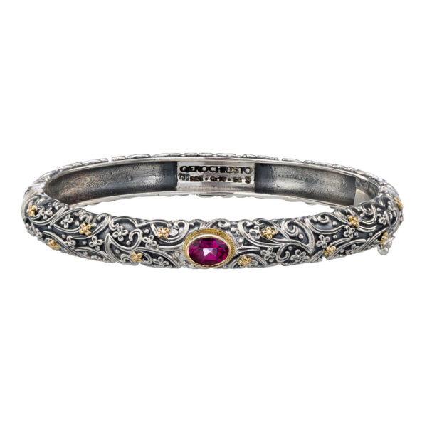 Oval bracelet in 18K Gold and Silver 6442 rhodolite