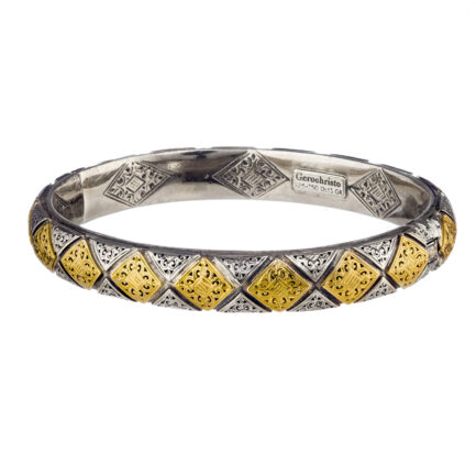 Rhombus Pattern Bangle Bracelet in 18k Gold and Silver 6463