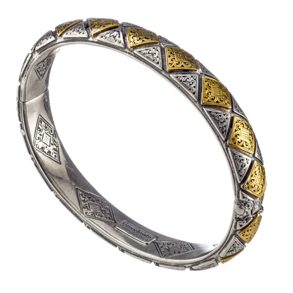 Rhombus Pattern Bangle Bracelet in 18k Gold and Silver 6463 a