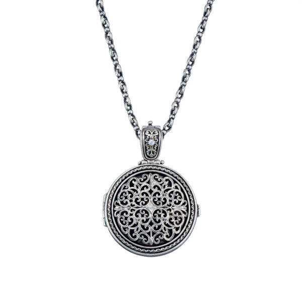 Round Locket Large Pendant Filigree Photo Remembrance