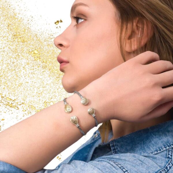 Round Open Cuff Bracelet in 18k Gold and Silver 6486