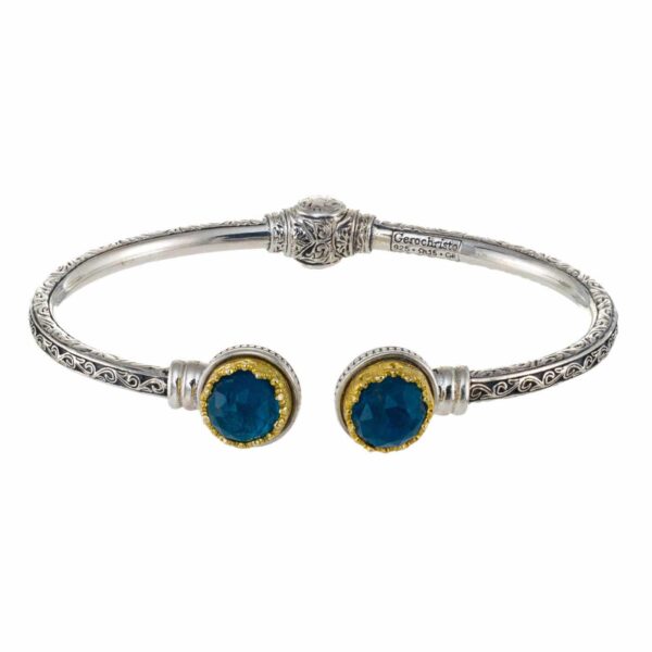 Round colors Cuff Bracelet in Silver 925 with Gold Plated parts 6477 apatite