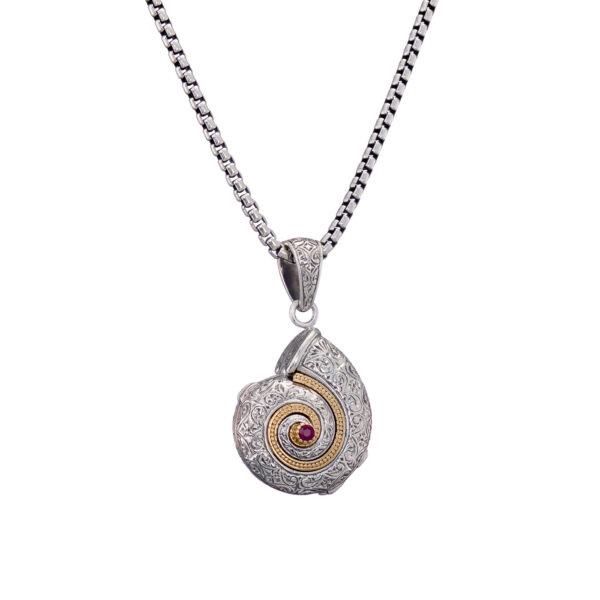 Sea Snail Locket Pendant Photo Remembrance with Ruby