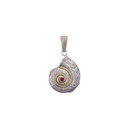 Sea Snail Locket Pendant Photo Remembrance with Ruby