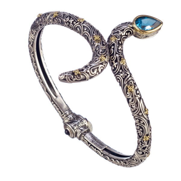 Snake Open Bracelet Flowers in 18k Gold and Silver 6446 topaz