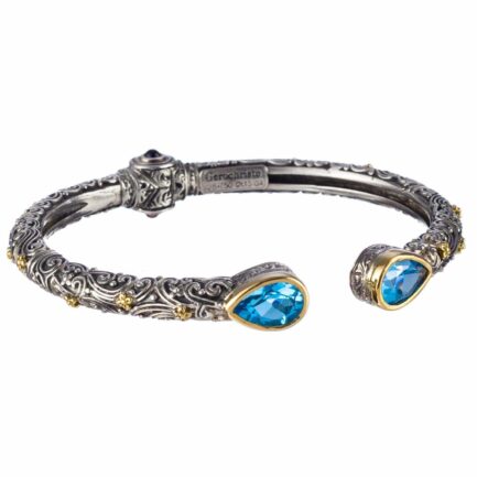 Tear Shaped Open Bracelet in 18k Gold and Silver 6447 blue