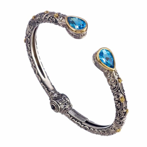 Tear Shaped Open Bracelet in 18k Gold and Silver 6447 topaz