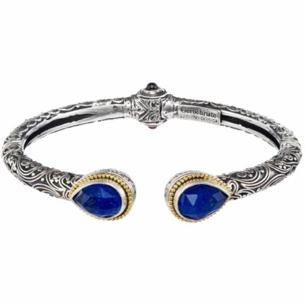 Tear Shaped Open Bracelet in 18k Gold and Silver 6448-lapis