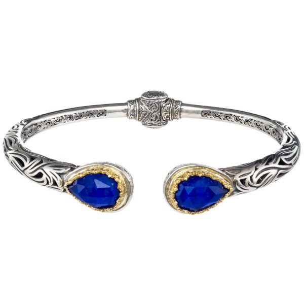 Tear Shaped Open Bracelet in 18k Gold and Silver 6453-lapis