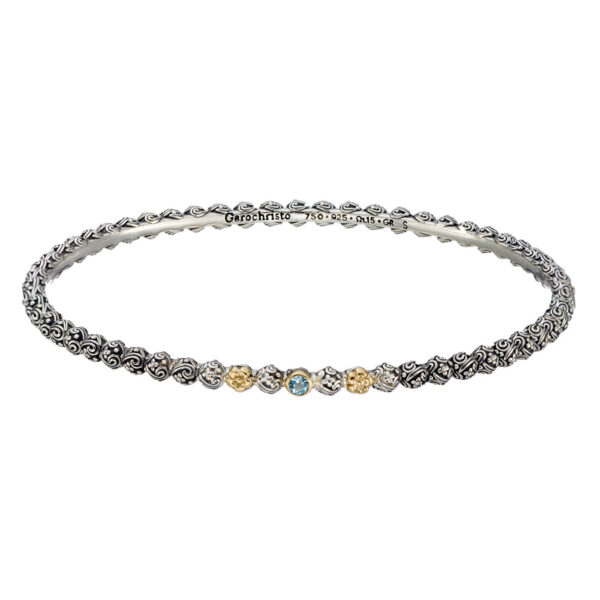 Thin Bangle Bracelet in 18k Gold and Silver blue topaz 6580