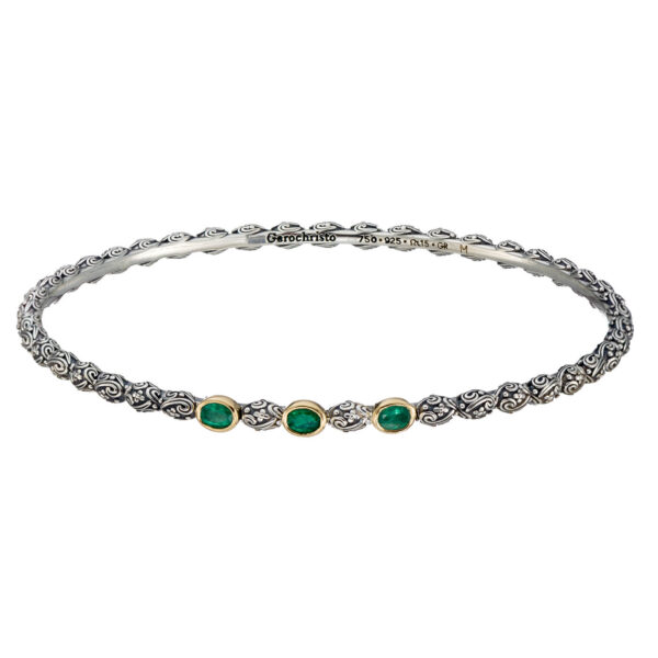 Thin Bangle Bracelet in k18 Gold and Silver emeralds 6578