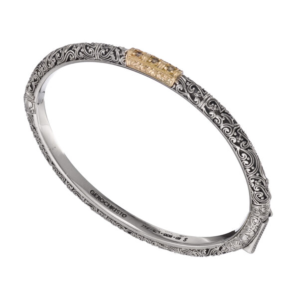 Triple Stones Bangle Bracelet in k18 Gold and Silver 6607W Brown diamonds