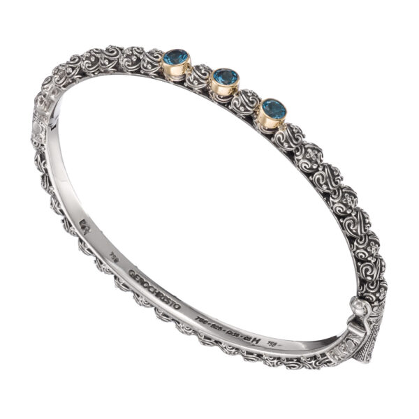 Triple Stones Thin Bangle Bracelet in k18 Gold and Silver 6606 a