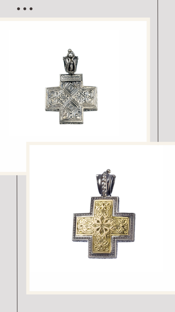 Byzantine Cross Pendant 18k Yellow Gold and Sterling Silver 925