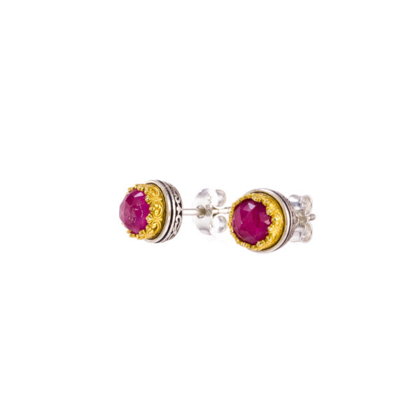 Crown Small Stud Earrings in Silver 1708 gplated ruby