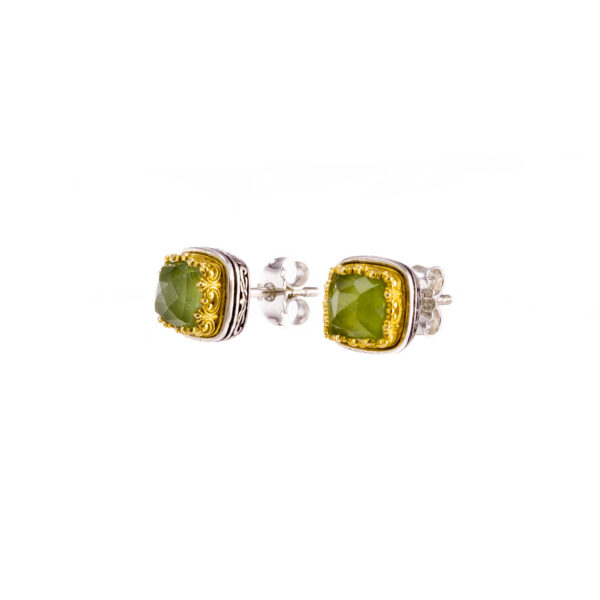 Square Small Stud Earrings Silver P1709-gplated-prehnite