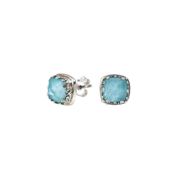 Square Stud Earrings Small in Silver 1610 Amazonite