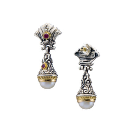 Drop Earrings in 18k Gold and Sterling Silver with pearls