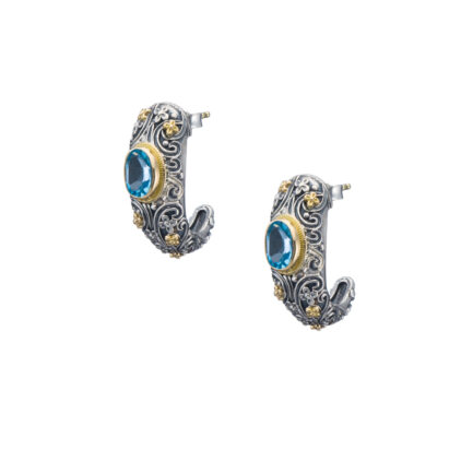 Half Hoop Earrings in 18k Yellow Gold and Silver with Gemstones