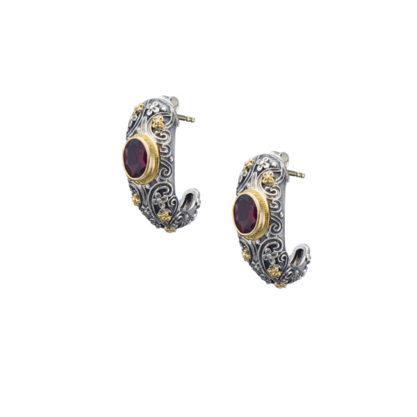 Half Hoop Earrings in 18k Yellow Gold and Silver with Gemstones