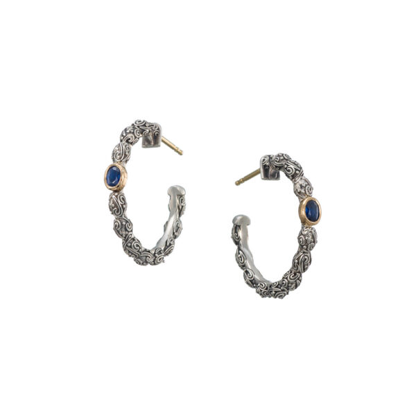 Hoop Earrings in 18k Yellow Gold with Sterling Silver and Gemstones