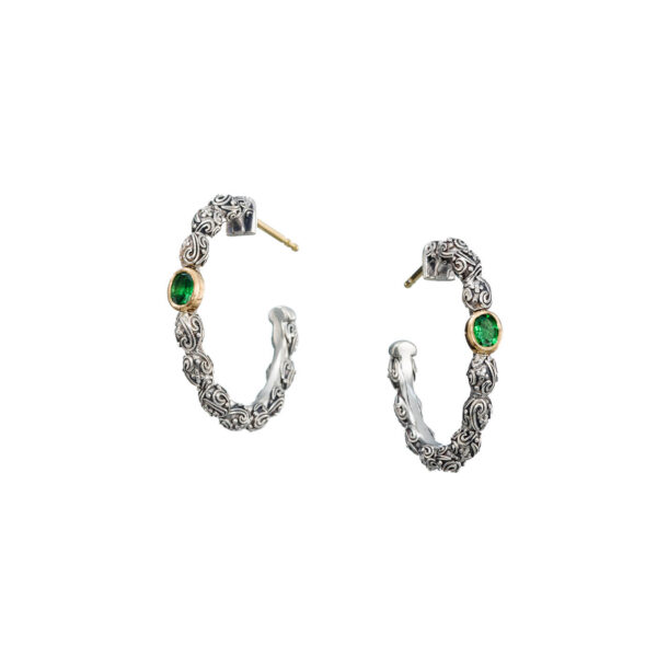 Hoop Earrings in 18k Yellow Gold with Sterling Silver and Gemstones